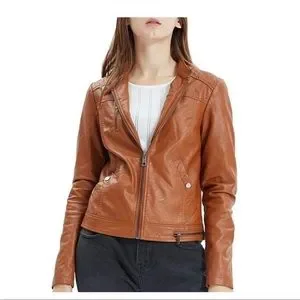 ジャケット BARBA Women Leather Jackets GP2LT400002 Brown LY VAREY LIN Women's Faux Shearing Moto Jacket Thick Lined